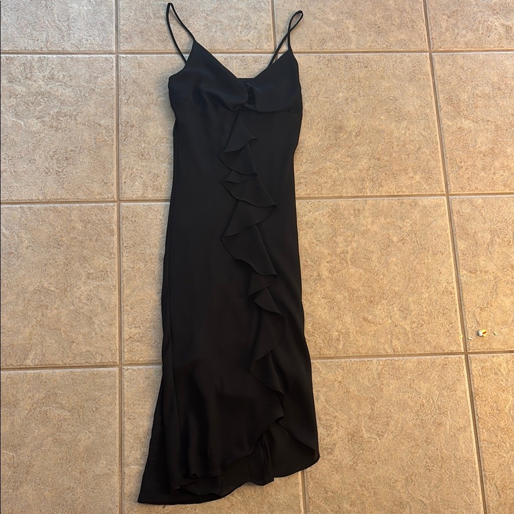 Black Asymmetrical Ruffled Cocktail Dress